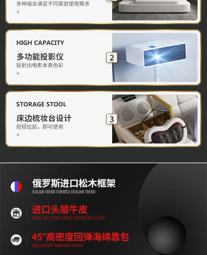 Queen Size Storage Double Bed Aesthetic Nordic Master Modern King Double Bed Multifunctional Smart Cama Casal Room Furniture