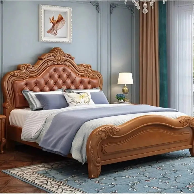 Princess Wood Frame Bed Modern Platform Designer Wooden Full Set Bed Double Headboards Luxury Camas De Dormitorio Home Furniture