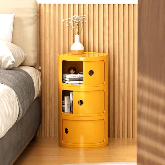 Round Cabinet with Sliding Doors -  Multi-Tiered Round Storage Unit for Living Room Bedroom