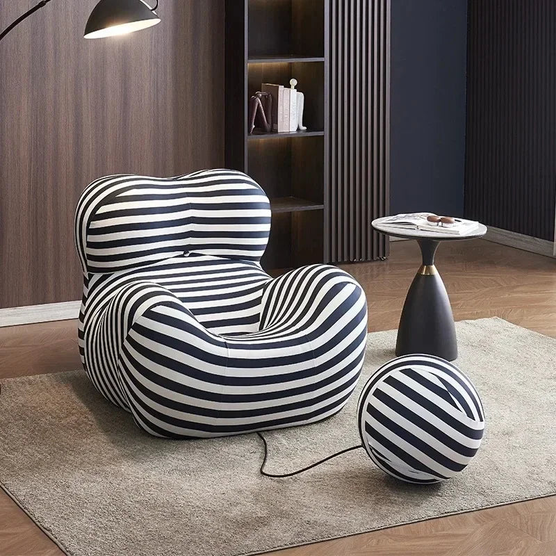 Modern Striped Bean Bag Sofa with Ottoman Cozy Designer Lounge Chair for Living Room Balcony Lazy Couch Furniture