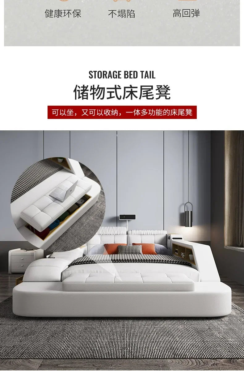 Queen Size Storage Double Bed Aesthetic Nordic Master Modern King Double Bed Multifunctional Smart Cama Casal Room Furniture