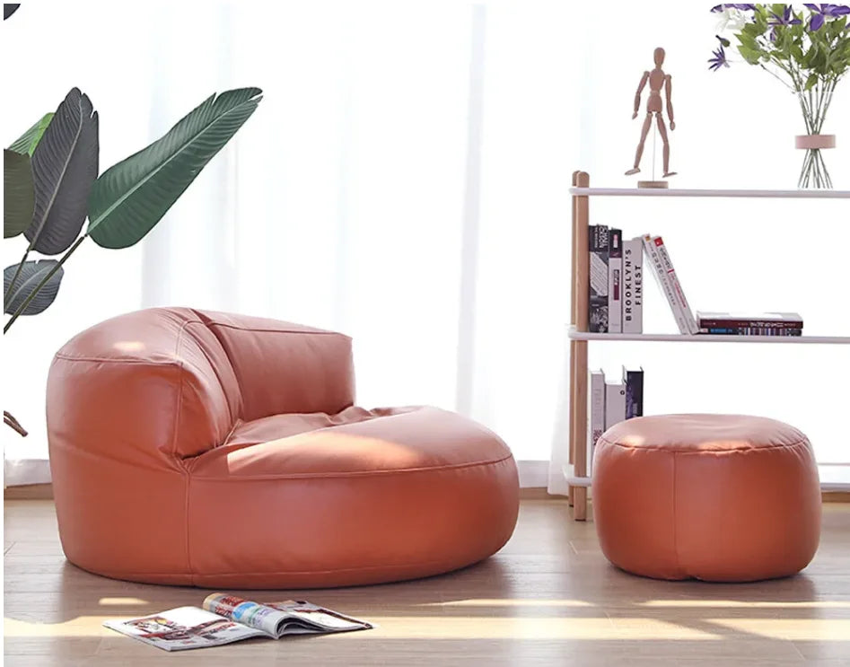 Linen Bean Bag Chair with Filling Beanbag Pouf Ottoman Footstool Tatami Round Stool Futon Puff Relax Lounge Furniture