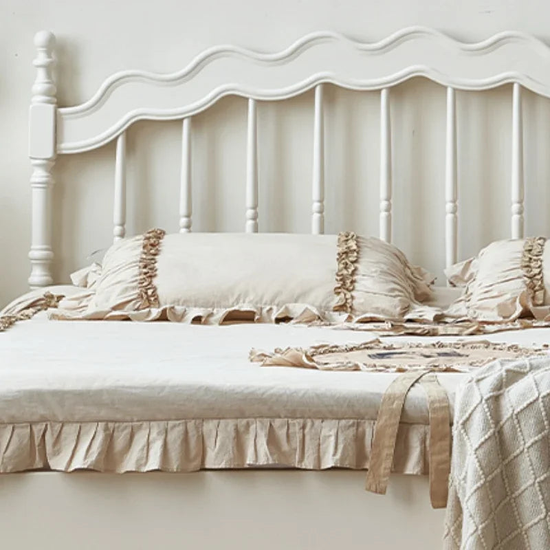 French Solid Wood Bed White Cream Wind Princess Fashion Design Bed Aesthetics Square Modern Sleeping Muebles Lounge Furniture