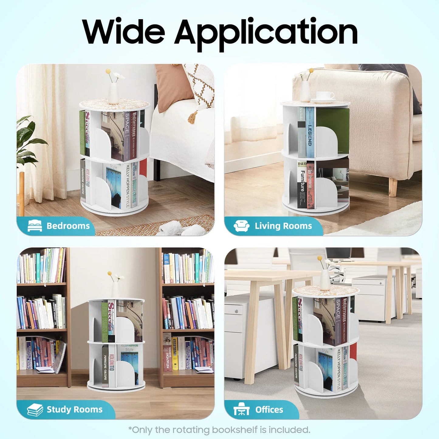 40x59.5cm 2-Tier Freestanding Rotating Bookshelf Suitable for  Bedrooms, Living Rooms, Children's Rooms, Study Rooms