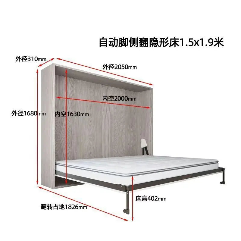 Invisible bed with wardrobe integrated multi-functional household small apartment double Murphy folding study wall bed combinati