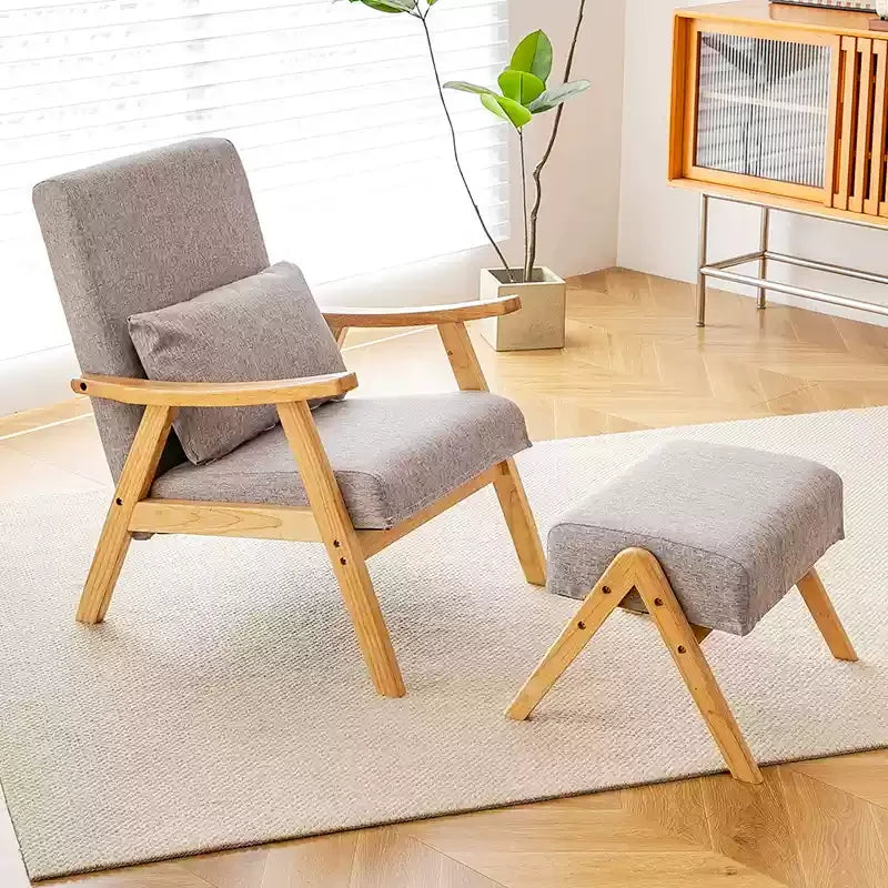 Single Sofa Chair, Boutique Hotel Guestroom Seat, Balcony Solid Wood Lounge Chair,    Leisure Chair for Cozy Spaces