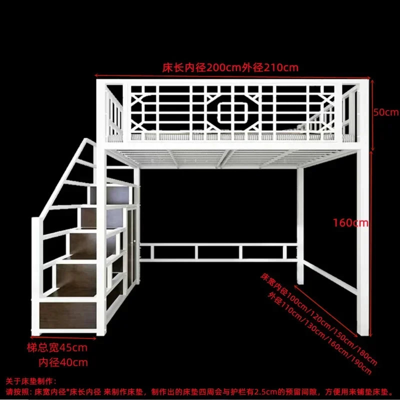 New Chinese-style loft bed elevated sheet upper floor small apartment children's apartment iron frame