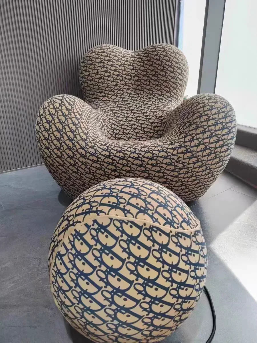 Modern Striped Bean Bag Sofa with Ottoman Cozy Designer Lounge Chair for Living Room Balcony Lazy Couch Furniture