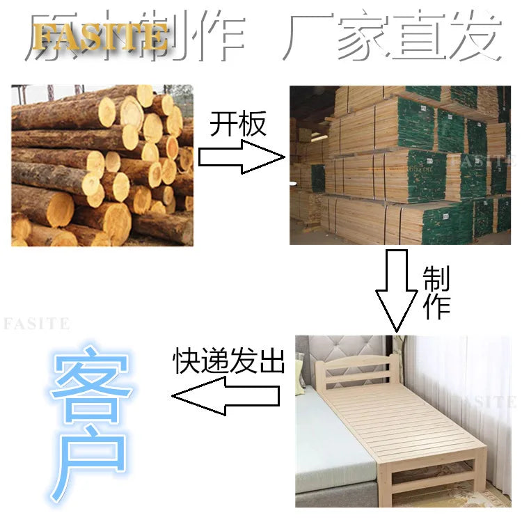 Children's splicing widened solid wood Yanbian bed simple environmentally friendly simple single bed