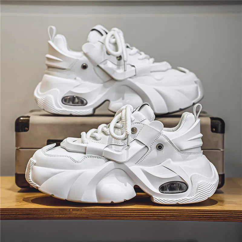 Fashion Thick Bottom Men's Casual Shoes New Rock Style Designer Platform Breathable Big Head Leather Male Sneakers Sport Shoes