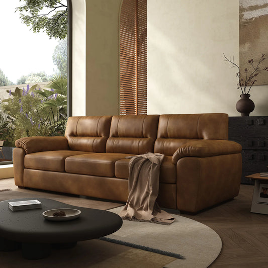 81 inch air Leather Sofa for Living Room Three Seater Comfortable Sofa, Fabric Sofa, Modern mid-Century Vintage Brown for Office