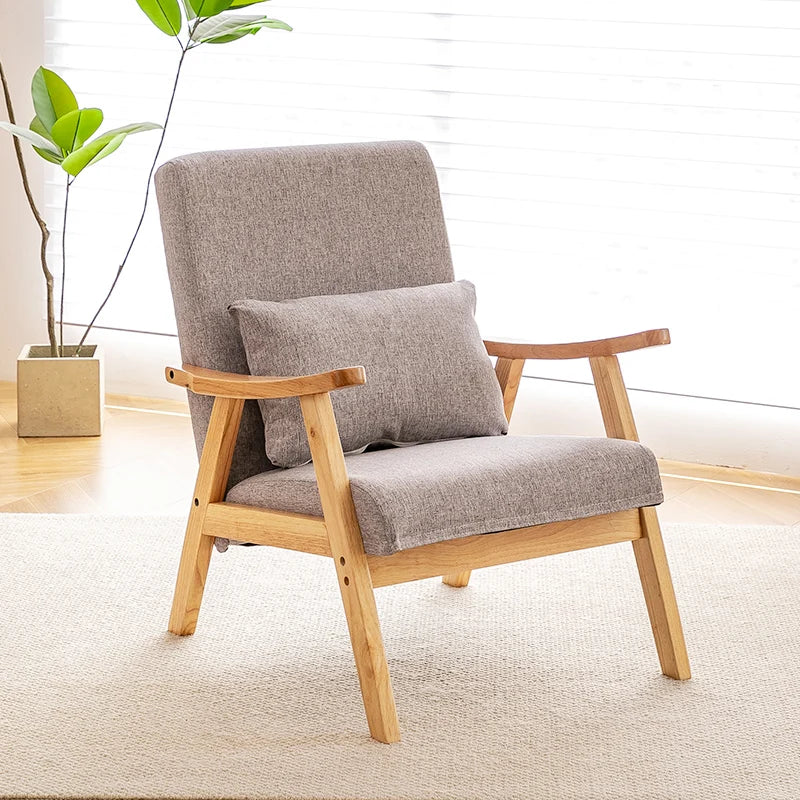Single Sofa Chair, Boutique Hotel Guestroom Seat, Balcony Solid Wood Lounge Chair,    Leisure Chair for Cozy Spaces