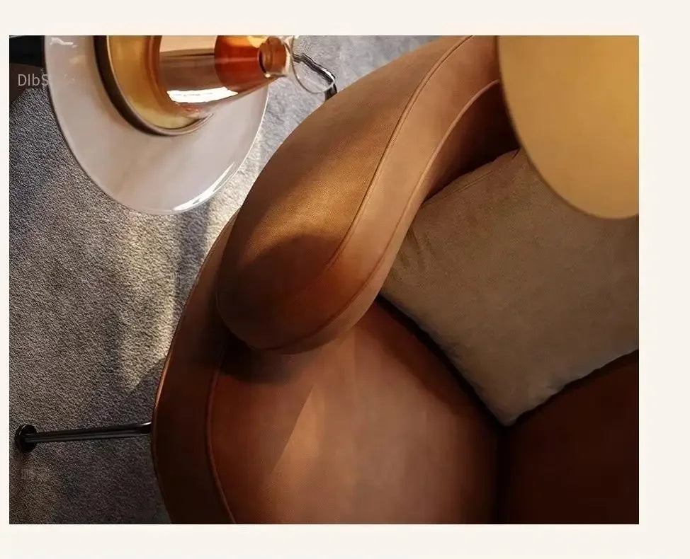Leather Simple Living Room Chairs Brown Italian Hotel Salon Lounge Chairs Armchair Puffs Designer Fauteuils De Salon Furniture