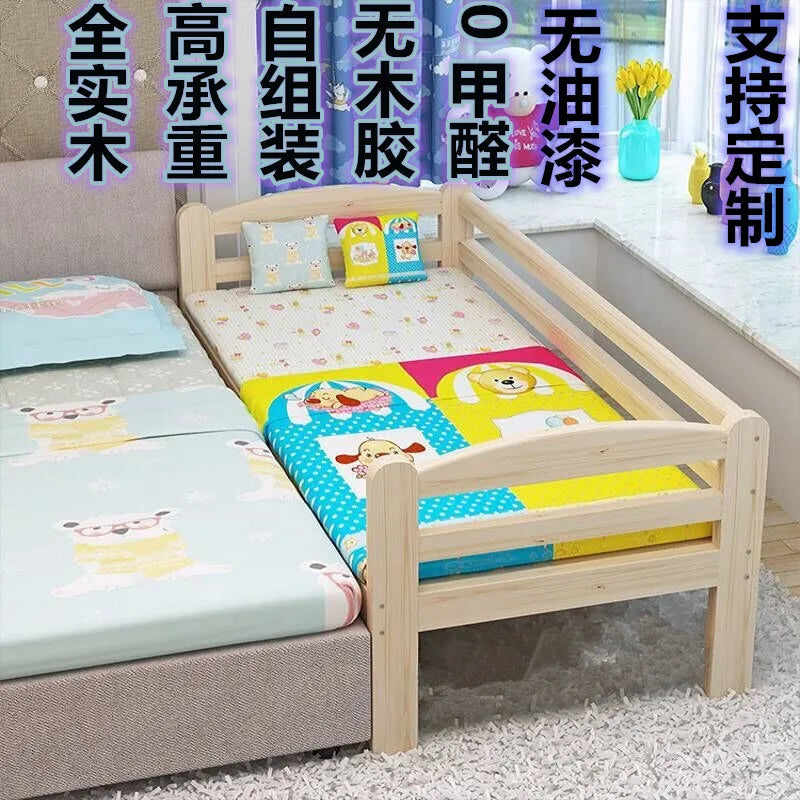 Children's splicing widened solid wood Yanbian bed simple environmentally friendly simple single bed