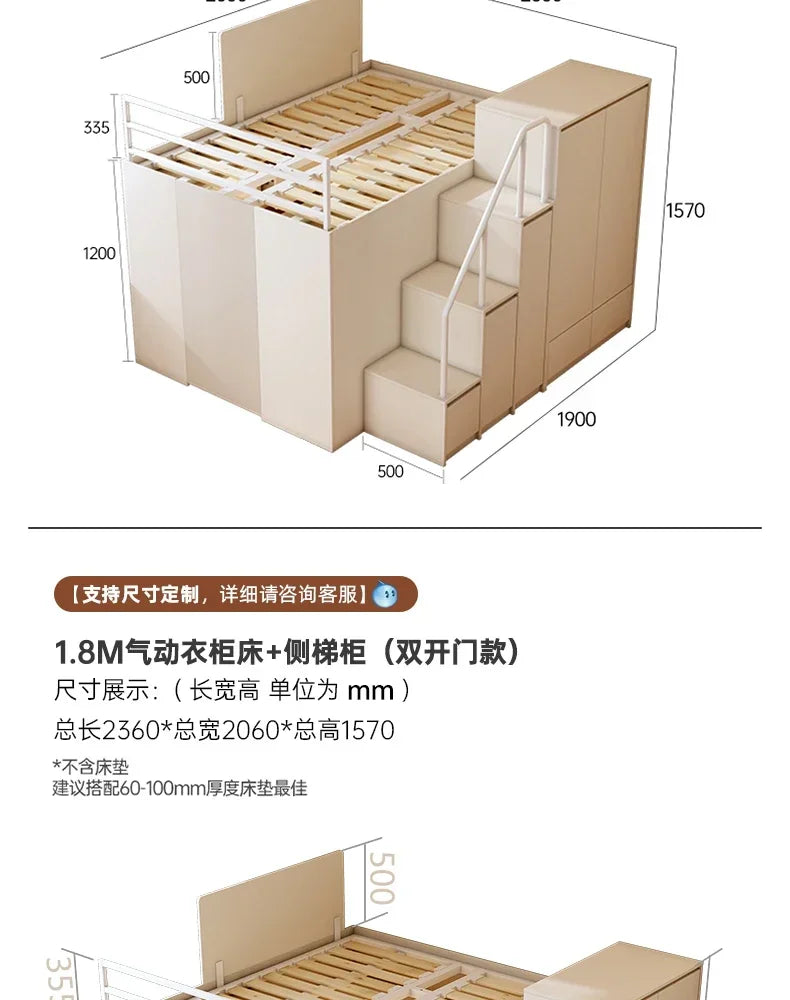 Multi-functional combination closet integrated bed