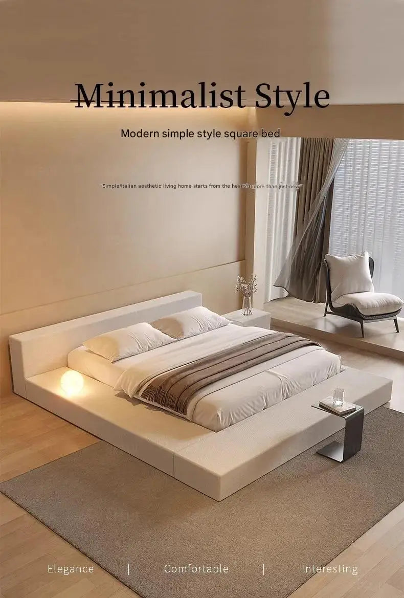 Japanese Minimalist Bed Tatami Cream Fashionable High Quality Modern Bed Wedding Confortable Double Muebles Bedroom Furniture