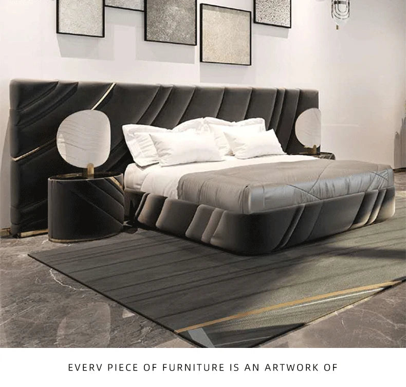 High-End Double Bed Modern Bedroom Furniture Set Villa Home Furniture Black King/Queen Size Bed Customizable Bedroom Bed Frame