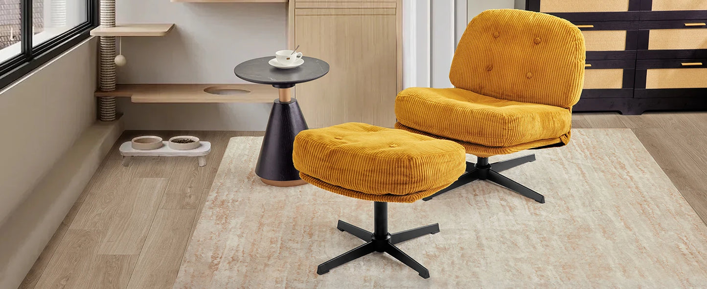 Redlife Modern Foldable Accent Chair 360° Swivel Tufted Lazy Chair Upholstered Lounge Chair w/ Thickened Cushion for Living Room