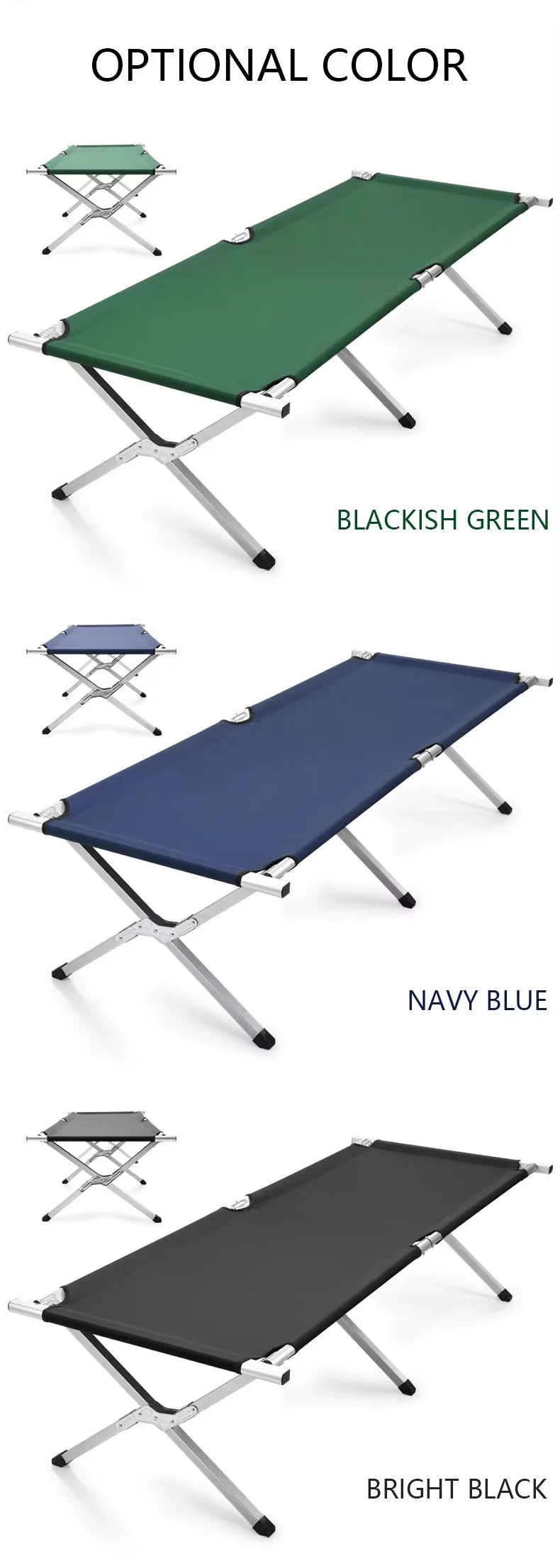 Custom  Ultra Lightweight Aluminum Alloy Folding Cot Outdoor Camping Marching Tactical Bed Ultra Wide and Comfortable