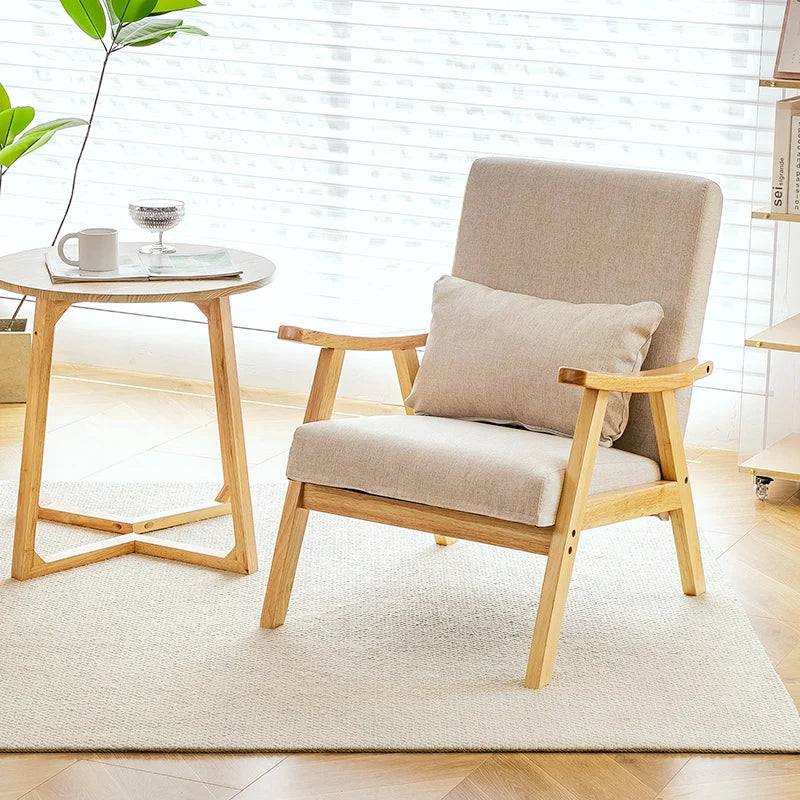 Single Sofa Chair, Boutique Hotel Guestroom Seat, Balcony Solid Wood Lounge Chair,    Leisure Chair for Cozy Spaces