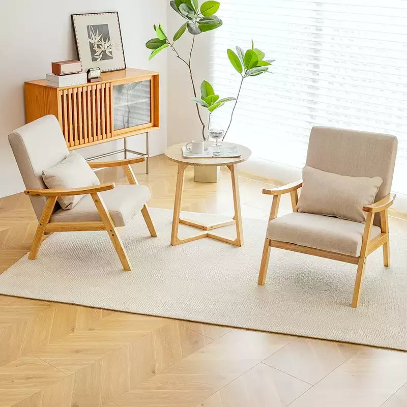Single Sofa Chair, Boutique Hotel Guestroom Seat, Balcony Solid Wood Lounge Chair,    Leisure Chair for Cozy Spaces