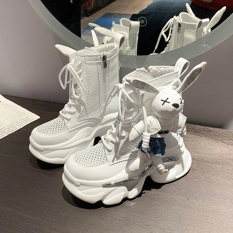 Women's Thick-soled Boots Wedge Heel Lace-up Decorative Women's Shoes Fashion Winter Women's Boots Vulcanized shoes Modern Boots