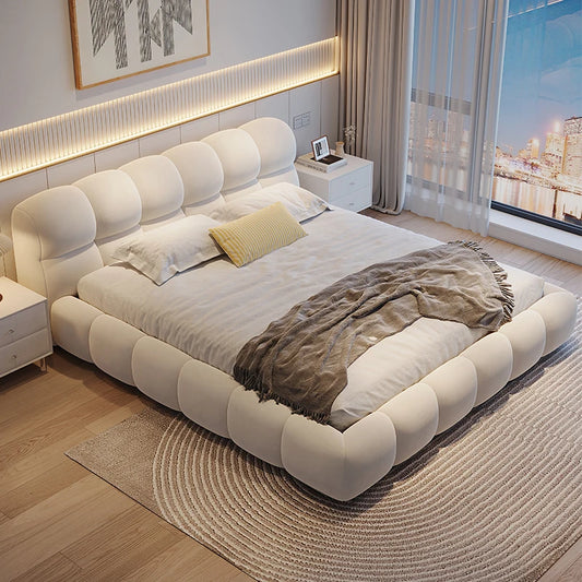 Modern Twin Minimalist Bed Cream High End Lazy Design Small Family Confortable Bed Aesthetics Quality Wedding Muebles Furniture