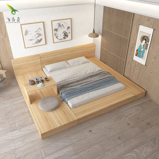 Japanese style extra large tatami low bed, modern simple double floor-to-ceiling panel bed, floor-to-ceiling floor platform low