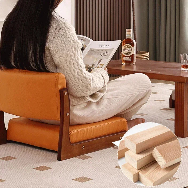 Japanese Tatami Chair Backrest Solid Wood Bed Legless Seat Bay Window Single Lazy Sofa Floor Chair Bedroom Sitting Furniture