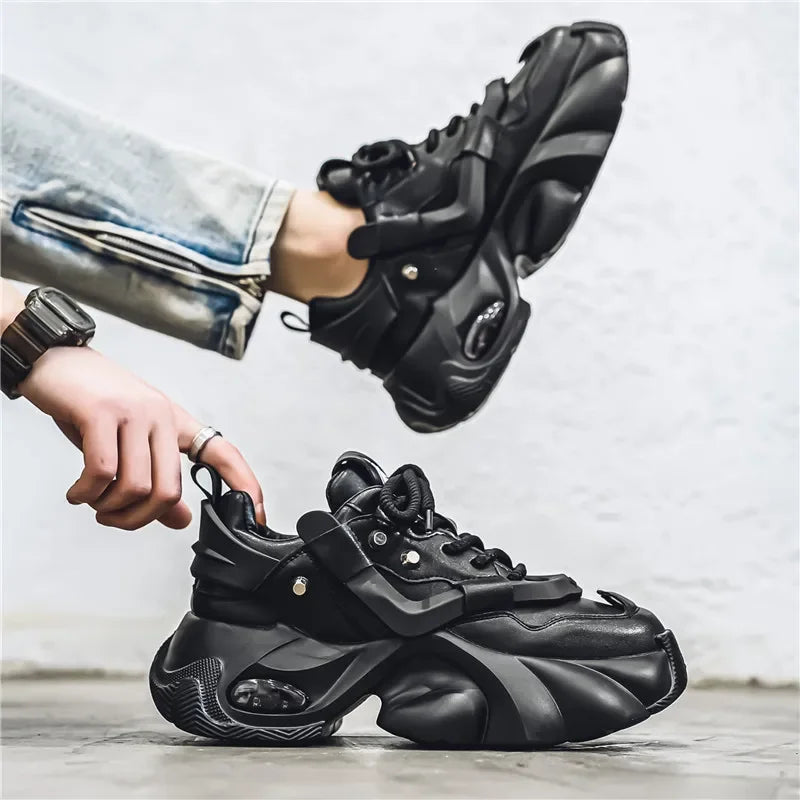 Fashion Thick Bottom Men's Casual Shoes New Rock Style Designer Platform Breathable Big Head Leather Male Sneakers Sport Shoes