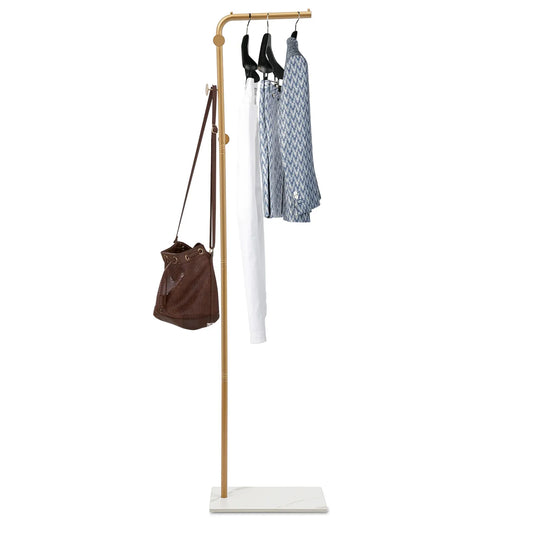 Modern Free Standing Coat Rack with 3 Hooks and  Slate Base, Perfect for Organizing Clothes, Bags, and Accessories in Small