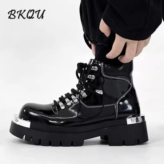 BKQU Punk Derby Boots Men 2024 Fall Bar Fashion Show Handsome Thick Sole Increase Big Head Work Biker Boots Men Punk