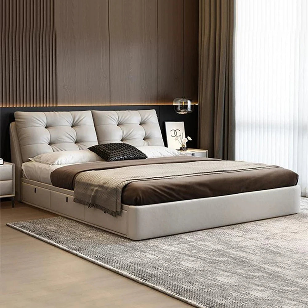 Genuine Leather bed modern simple apartment luxury double bed 1.8 meters high-end atmospheric master bedroom Queen size bed
