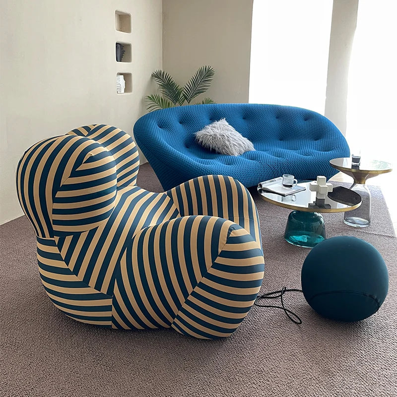 Modern Striped Bean Bag Sofa with Ottoman Cozy Designer Lounge Chair for Living Room Balcony Lazy Couch Furniture