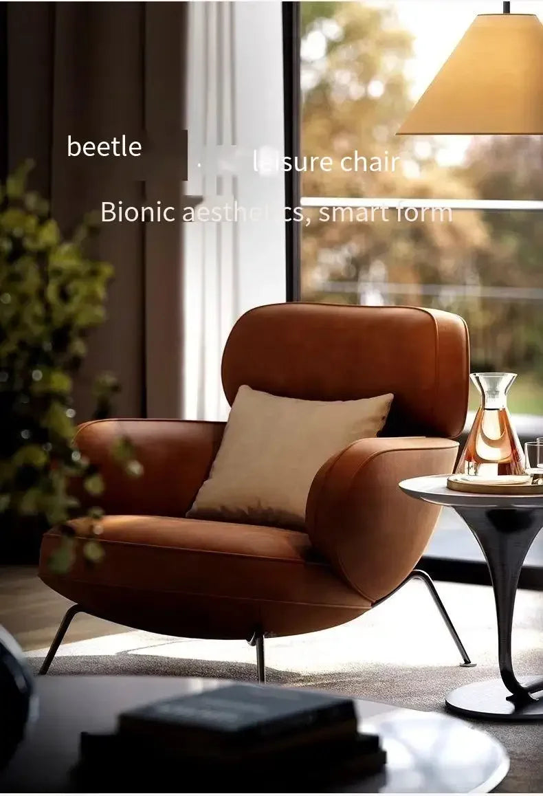 Leather Simple Living Room Chairs Brown Italian Hotel Salon Lounge Chairs Armchair Puffs Designer Fauteuils De Salon Furniture