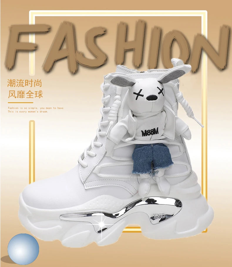Women's Thick-soled Boots Wedge Heel Lace-up Decorative Women's Shoes Fashion Winter Women's Boots Vulcanized shoes Modern Boots