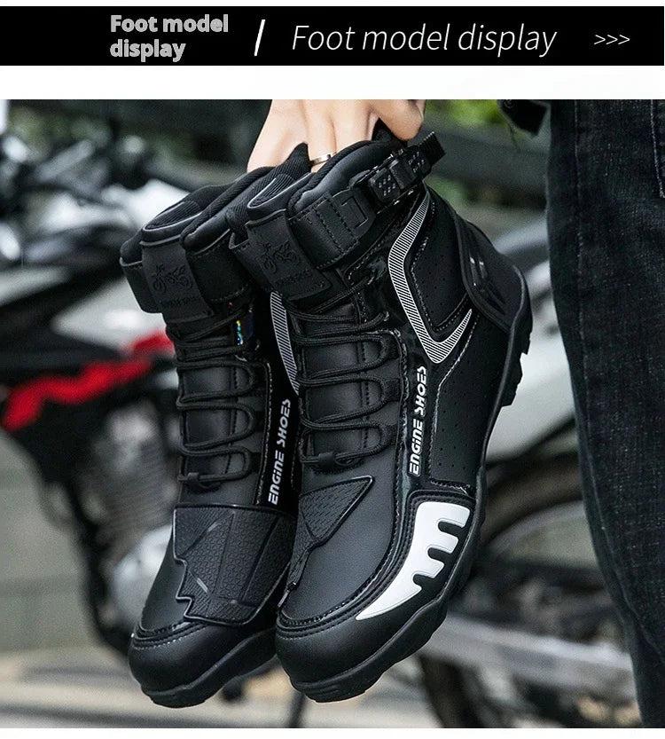 Men Leather Motos Breathable Anti Slip Wear-resistant Riders Boots Motorbike Racing Ankle Length Shoes 2024 New Motorcycle Boots