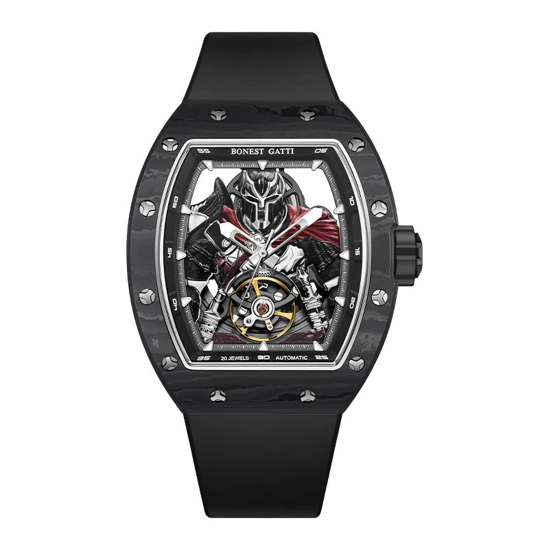BONEST GATTI Fashion Automatic Movement Wristwatch Skeleton Luminous Big Dial Sapphire Glass Mechanical Watches for Men