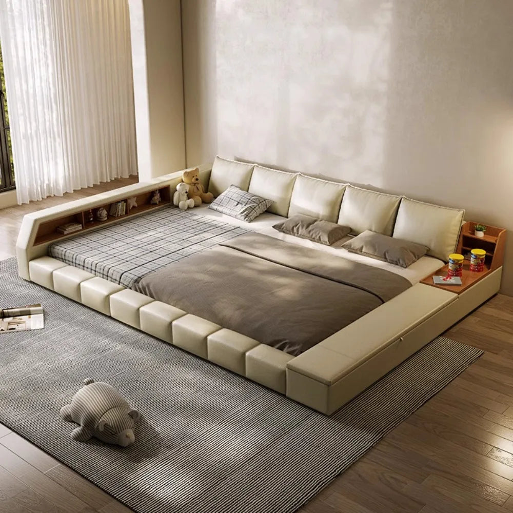 King Upholstered Modern Bed Unique Bookshelves Sleeping Multifunctional Bed Luxury Floor Camarotes Para Dormitorio Furnitures
