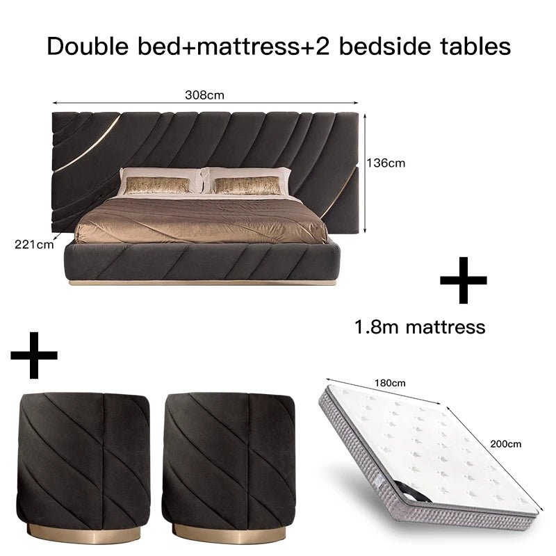 High-End Double Bed Modern Bedroom Furniture Set Villa Home Furniture Black King/Queen Size Bed Customizable Bedroom Bed Frame
