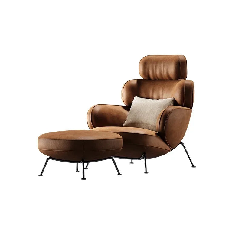 Leather Simple Living Room Chairs Brown Italian Hotel Salon Lounge Chairs Armchair Puffs Designer Fauteuils De Salon Furniture