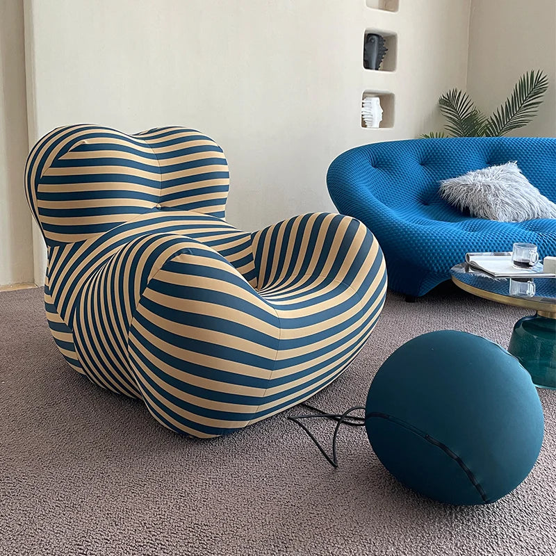 Modern Striped Bean Bag Sofa with Ottoman Cozy Designer Lounge Chair for Living Room Balcony Lazy Couch Furniture