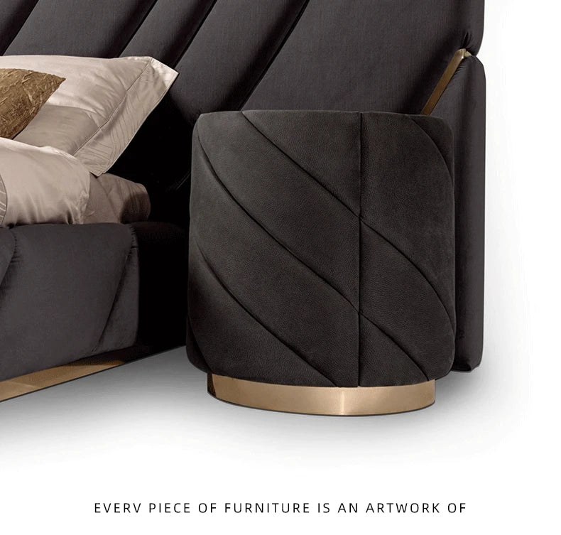 High-End Double Bed Modern Bedroom Furniture Set Villa Home Furniture Black King/Queen Size Bed Customizable Bedroom Bed Frame