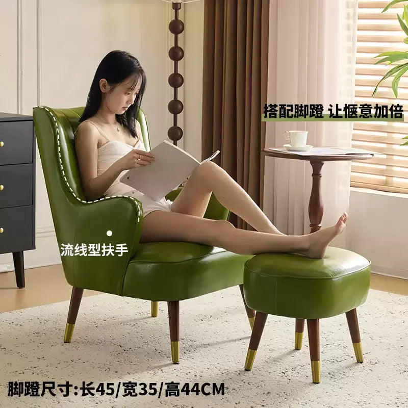 Elastic Ottoman Armrest Chair Leather Green Beaty Meditation Lazy Chair Balcony Relax Cadeiras De Sala De Estar Furniture