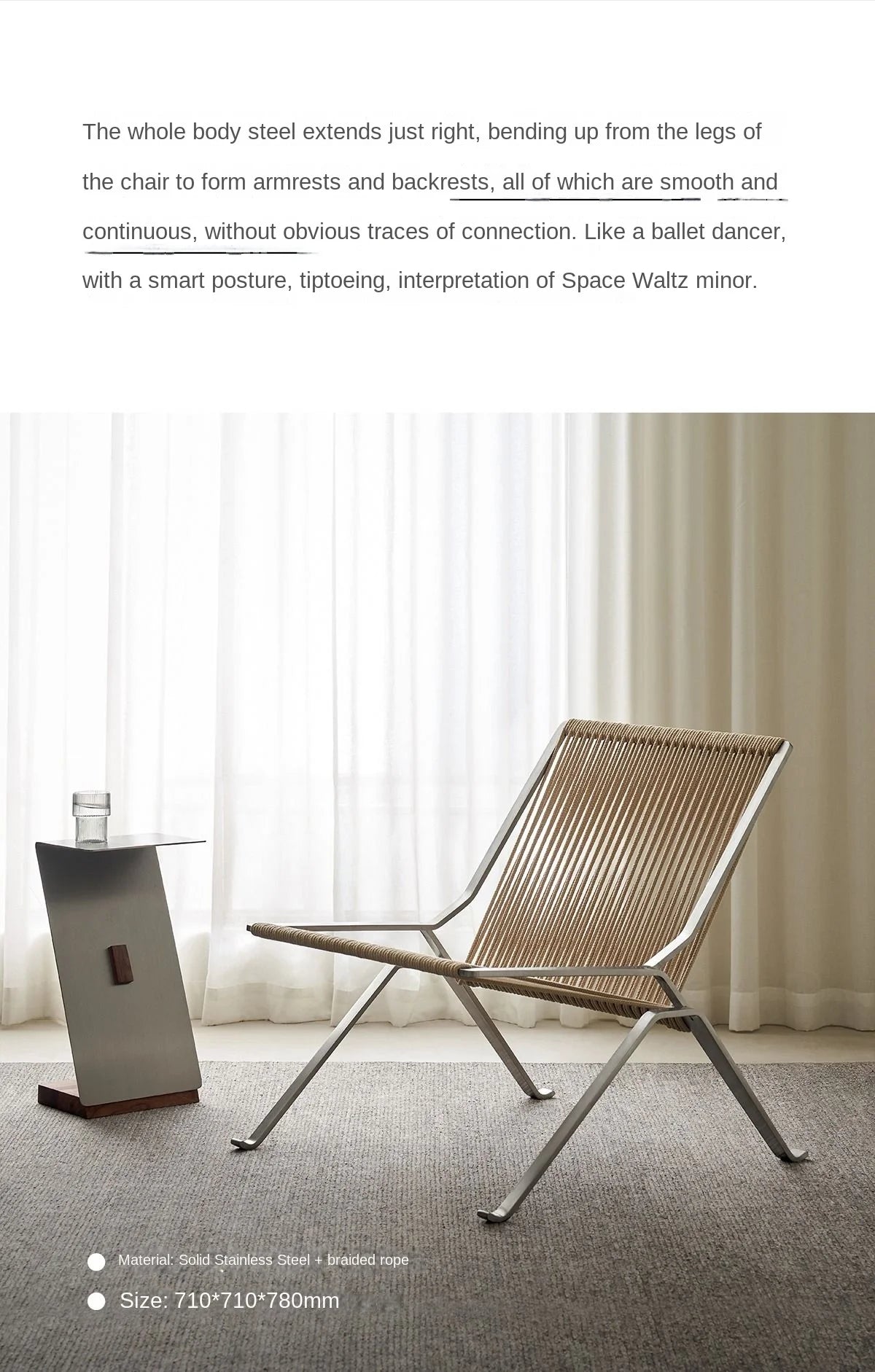 MOMO Bauhaus Single Lounge Chair Living Room Minimalist Rope Sofa Hotel Lounge Reception Chair Outdoor Woven Chair