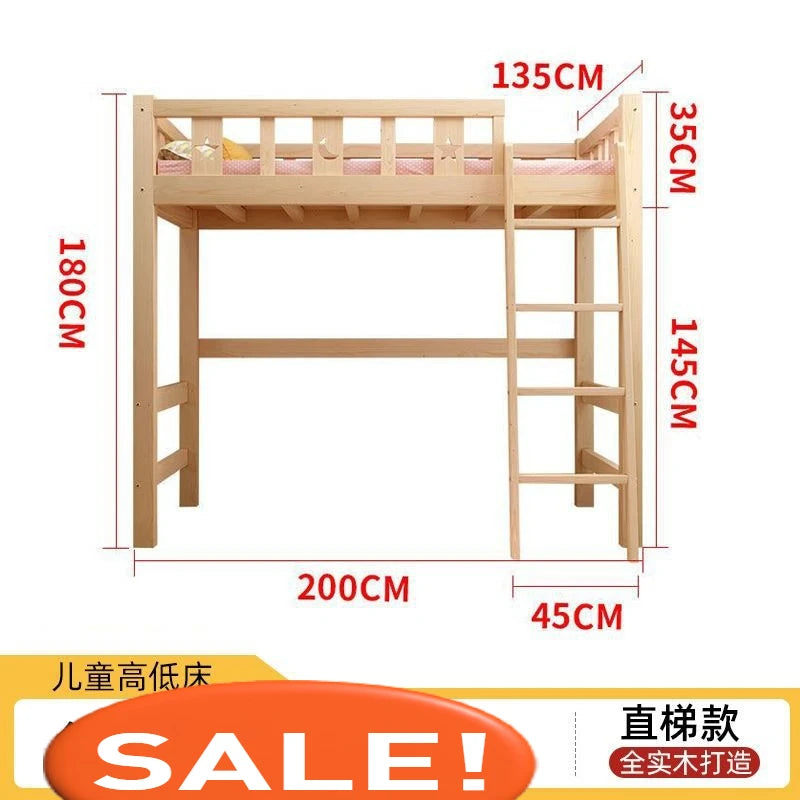 Solid wood bed Under table High and low bed Integrated combination wardrobe Multifunctional desk Learning overhead