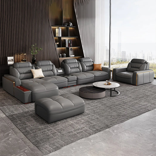 Linlamlim Modern Genuine Leather Sectional Sofa Set with Chaise Lounge– Upholstered Modular Couch with USB and Bluetooth Speaker