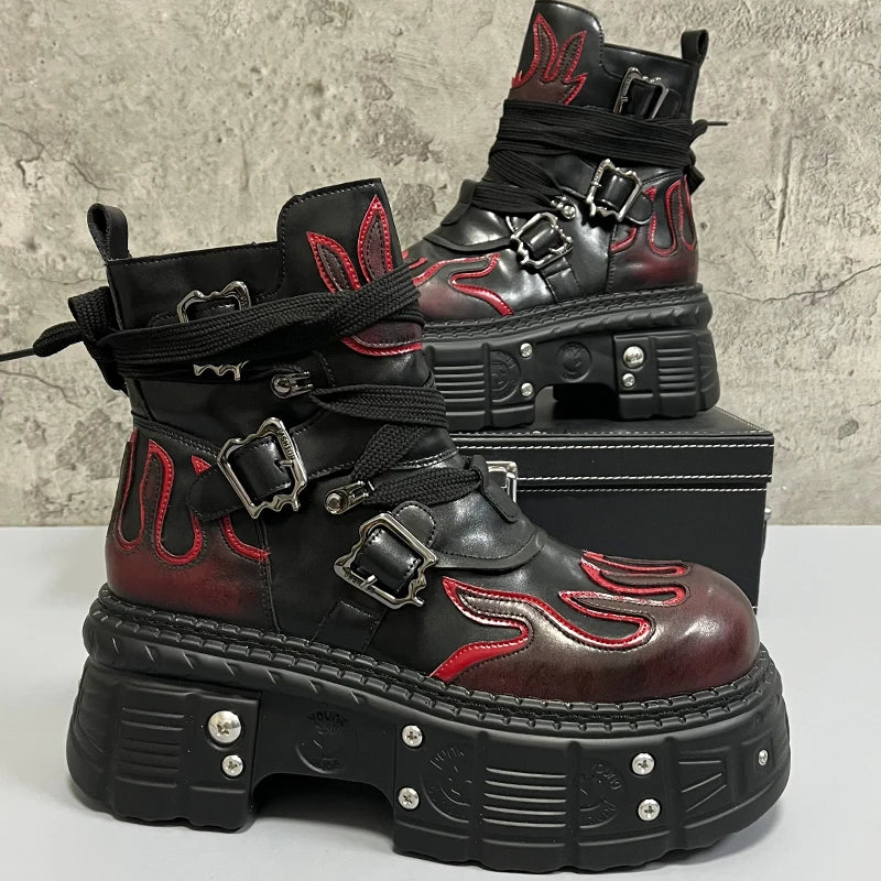 Men's 2024 Winter New Thick-soled Inner Heightening Fashion Fried Street Personality High-top Leather Boots
