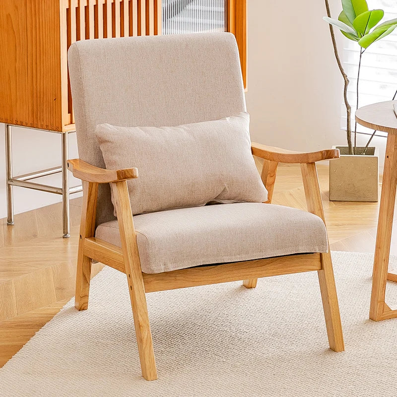 Single Sofa Chair, Boutique Hotel Guestroom Seat, Balcony Solid Wood Lounge Chair,    Leisure Chair for Cozy Spaces