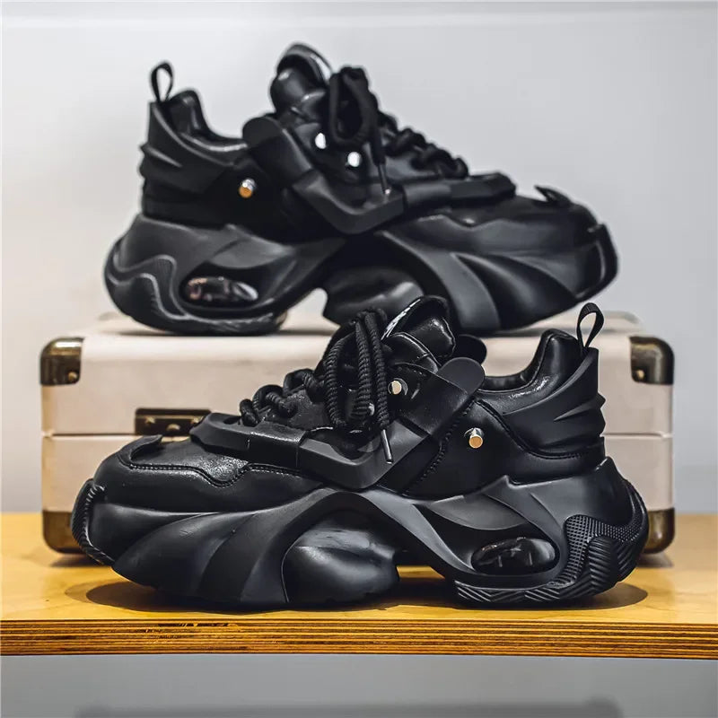 Fashion Thick Bottom Men's Casual Shoes New Rock Style Designer Platform Breathable Big Head Leather Male Sneakers Sport Shoes